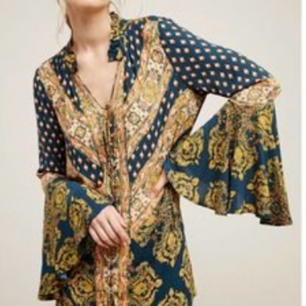 COPY - Free People Magic Mystery Bell Sleeve Tunic Top BOHO XS - Picture 3 of 6